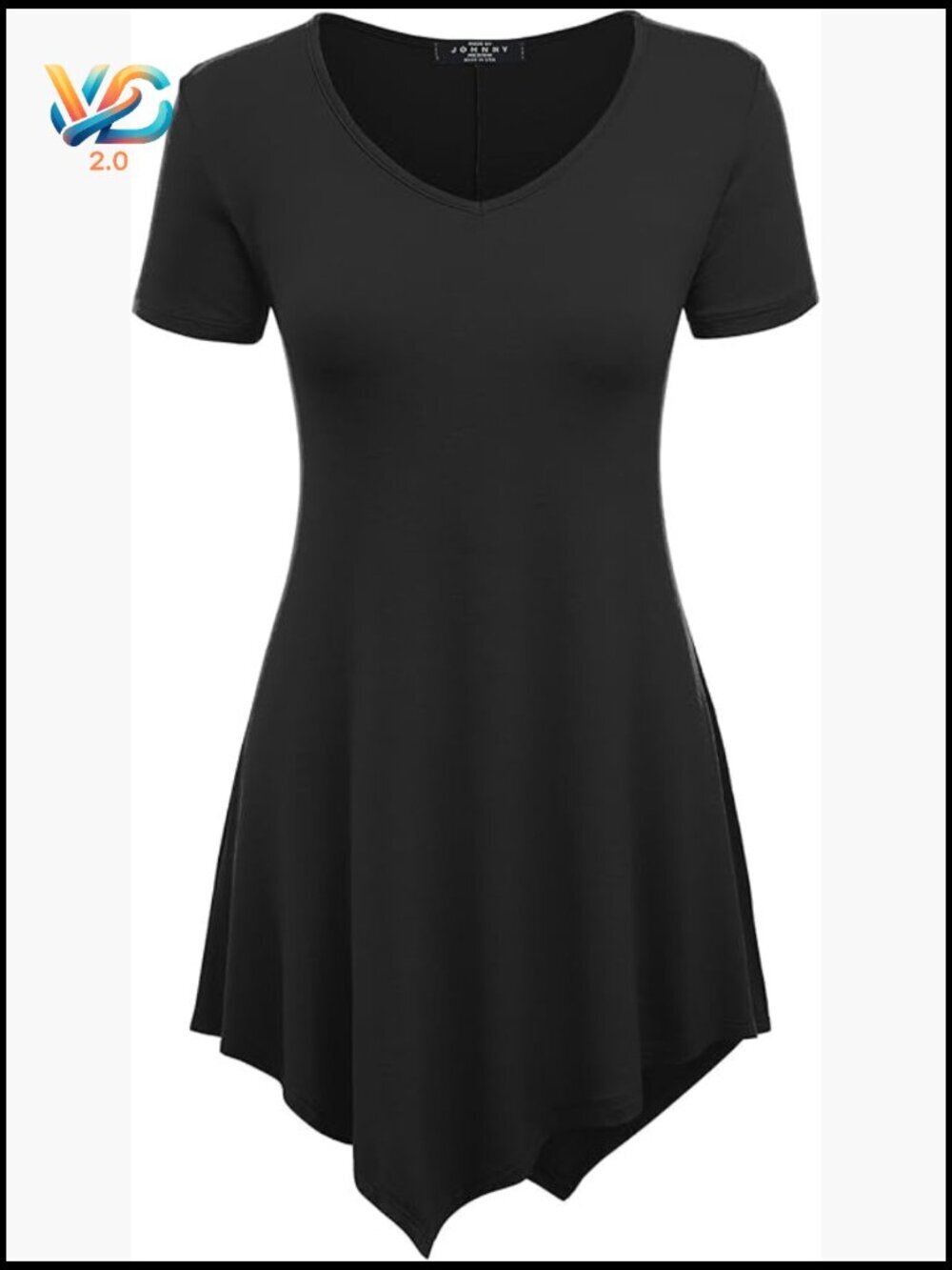 Short Sleeve Handkerchief Hem Tunic V-Neck Scoop Neck Pull On Asymmetric Hem